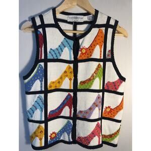 Vintage Marisa Christina Shoe Sweater Vest Petite PS 90s Novelty Knit